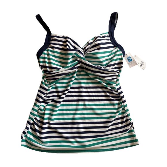 Lands’ End Tankini Top 10 NWT Green Blue Ruched Front Women’s Swim Bathing Suit - Picture 1 of 5